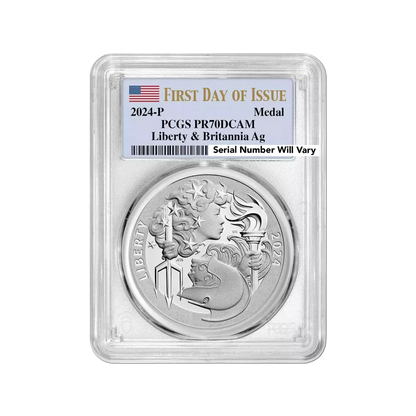 2024 P Great Britian Britannia & Liberty Medal - Flag Label - PCGS PR70DCAM First Day of Issue - CoinsTV