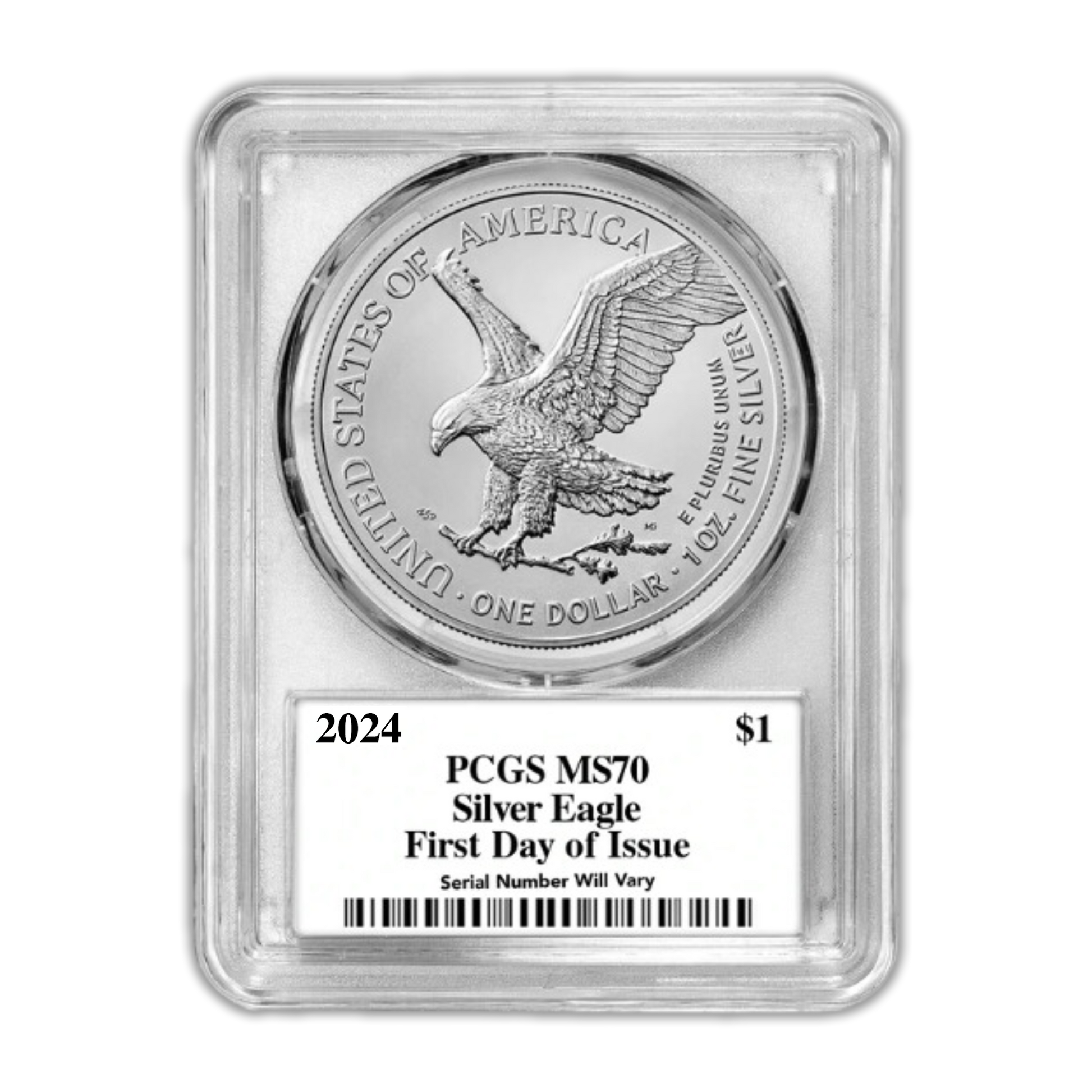 2024 Silver Eagle - Business Strike - Type 2 - PCGS MS70 First Day of Issue Trumans Triumph Label - CoinsTV