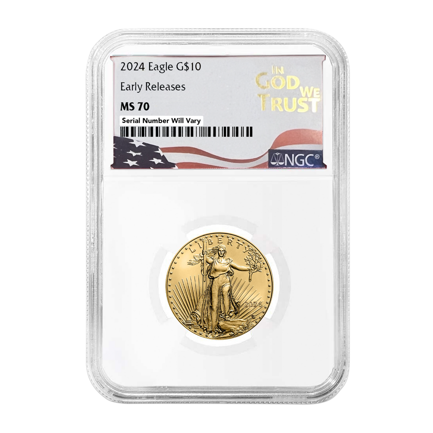 2024 $10 Gold Eagle in God We Trust Label - NGC MS70 Early Releases - CoinsTV