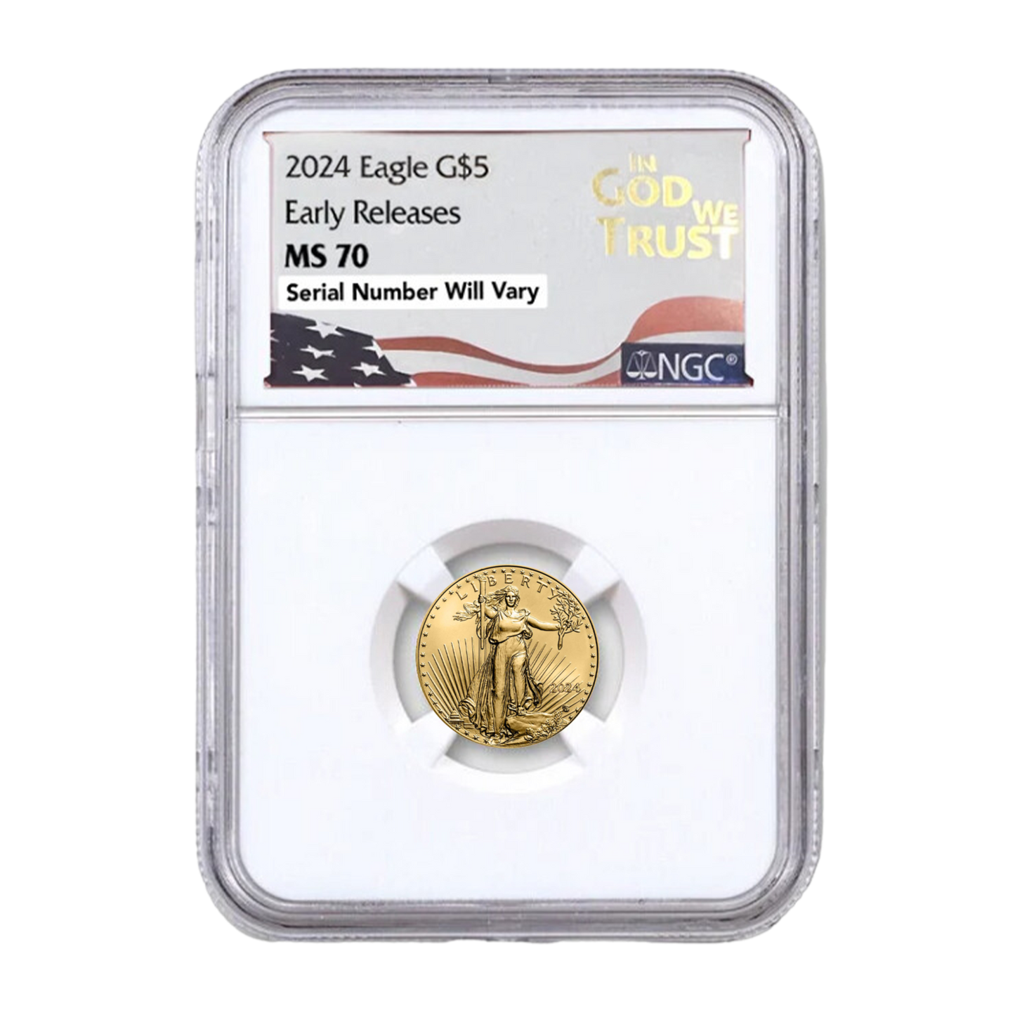 2024 $5 Gold Eagle in God We Trust Label - NGC MS70 Early Releases