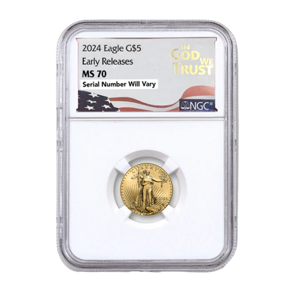 2024 $5 Gold Eagle in God We Trust Label - NGC MS70 Early Releases - CoinsTV