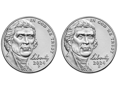 2024 Jefferson Nickel P & D Brilliant Uncirculated - 2 Pc Set - CoinsTV