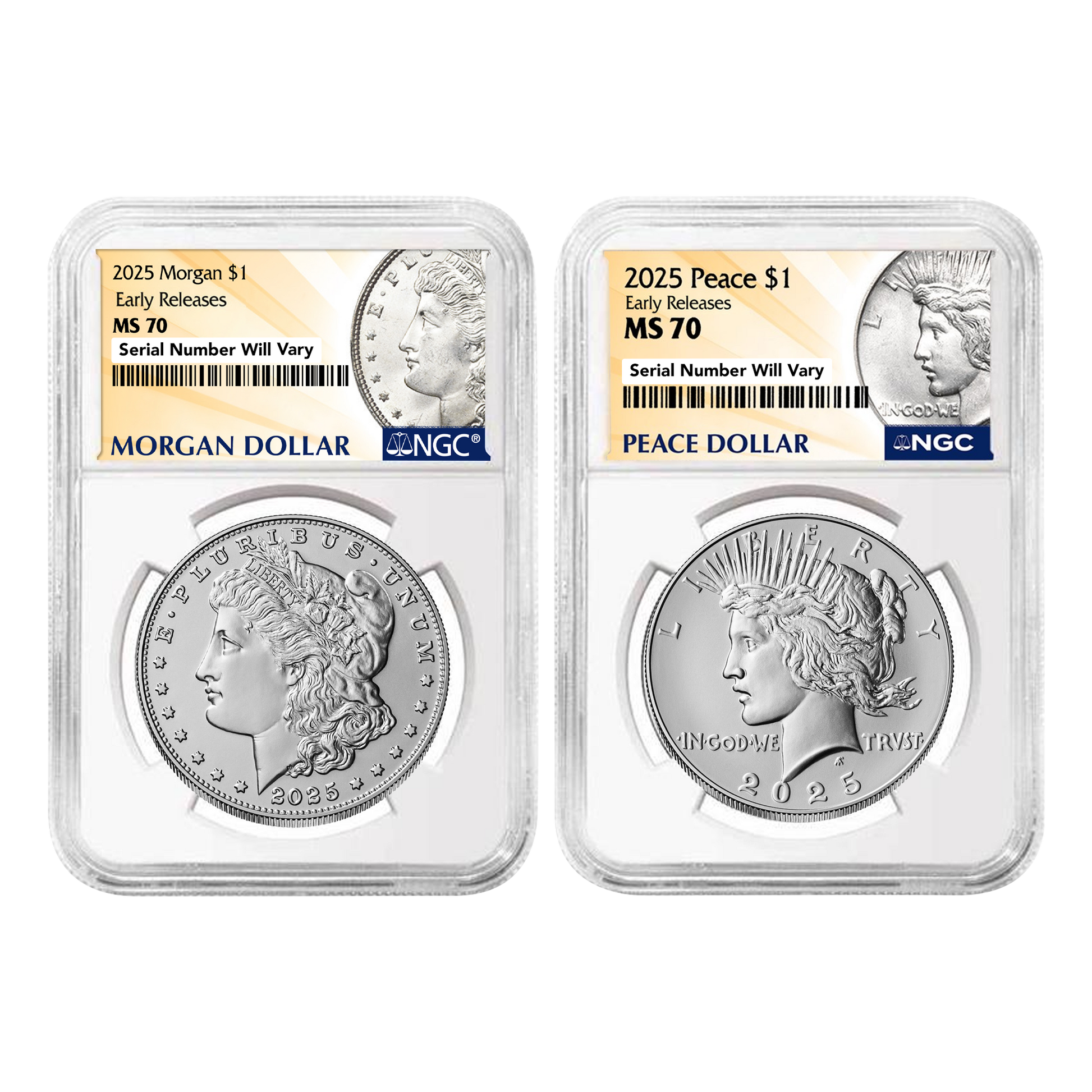 2025 Morgan and Peace Dollar Set - NGC MS70 Early Releases - CoinsTV