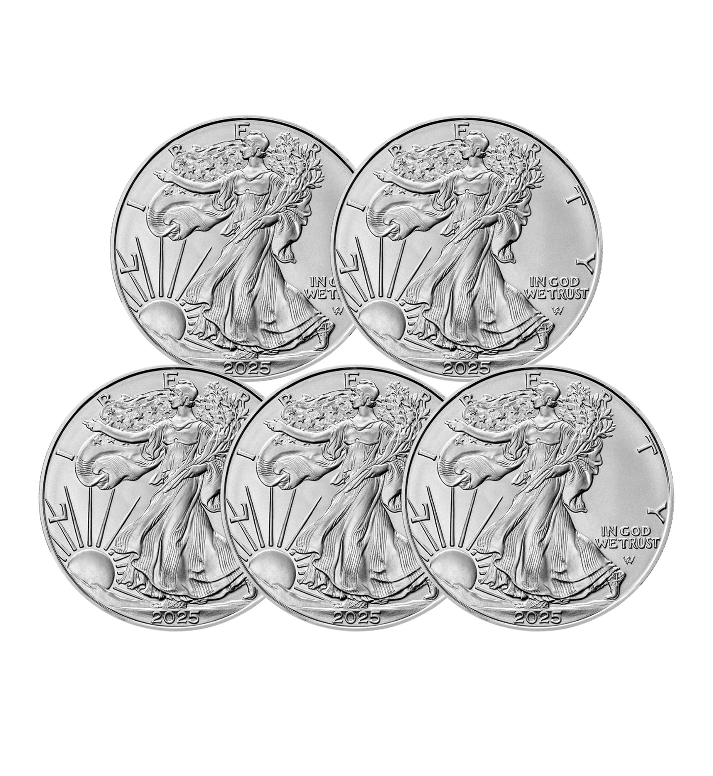 2025 Silver Eagle - 5 Pack - Brilliant Uncirculated - CoinsTV