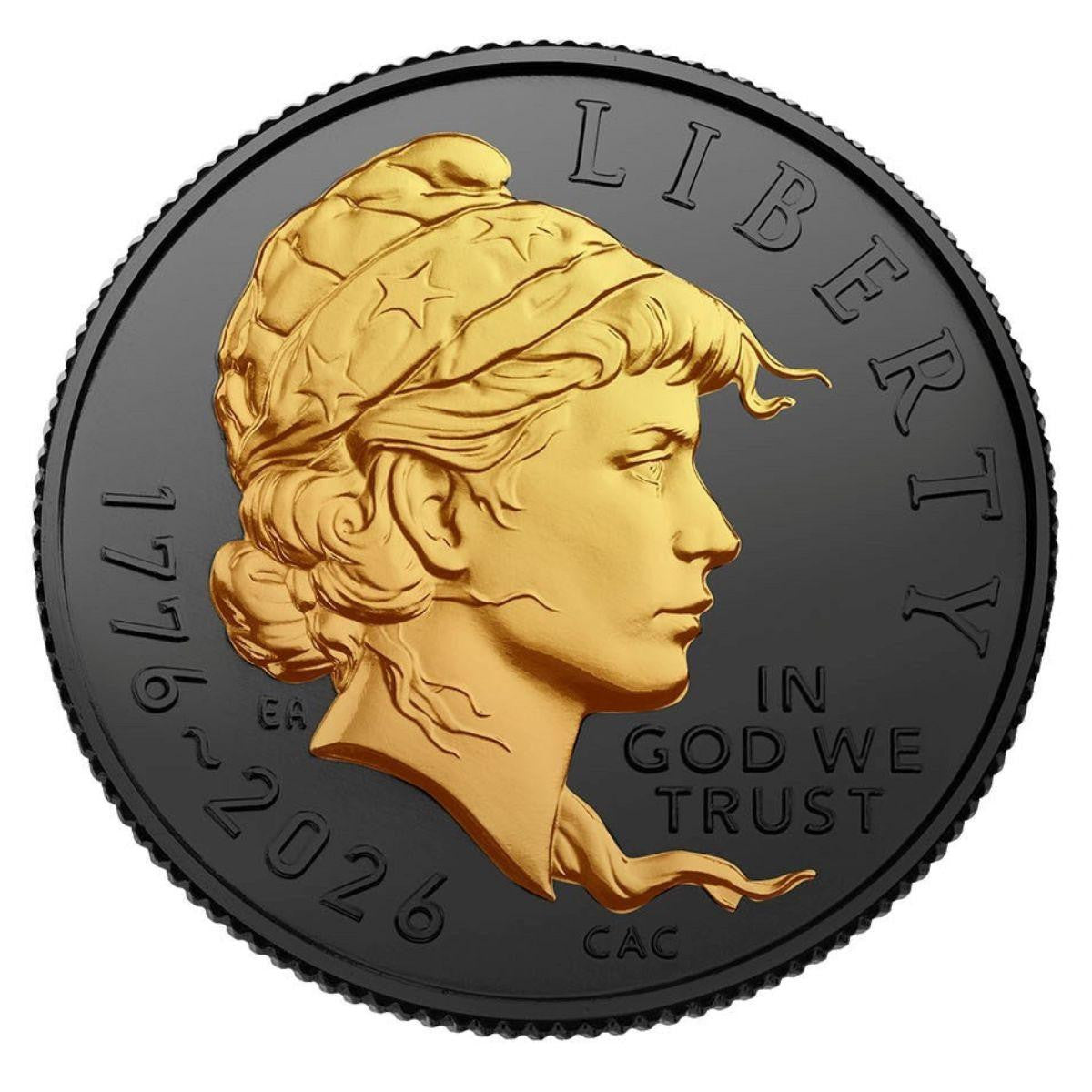 2026 Mixed Mints P or D Emerging Liberty Dime BU - America 250 - Black Ruthenium with 24K Gold Plated Highlights w/COA