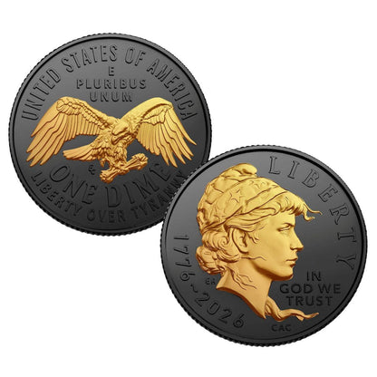 2026 Mixed Mints P or D Emerging Liberty Dime BU - America 250 - Black Ruthenium with 24K Gold Plated Highlights w/COA