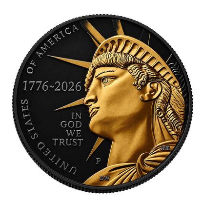 2026 Enduring Liberty Half Dollar BU - America 250 - Black Ruthenium with 24K Gold Plated Highlights w/COA - CoinsTV
