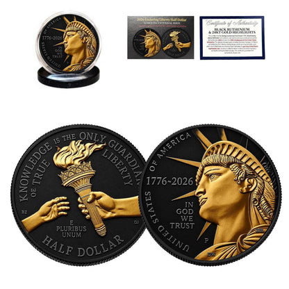 2026 Enduring Liberty Half Dollar BU - America 250 - Black Ruthenium with 24K Gold Plated Highlights w/COA - CoinsTV