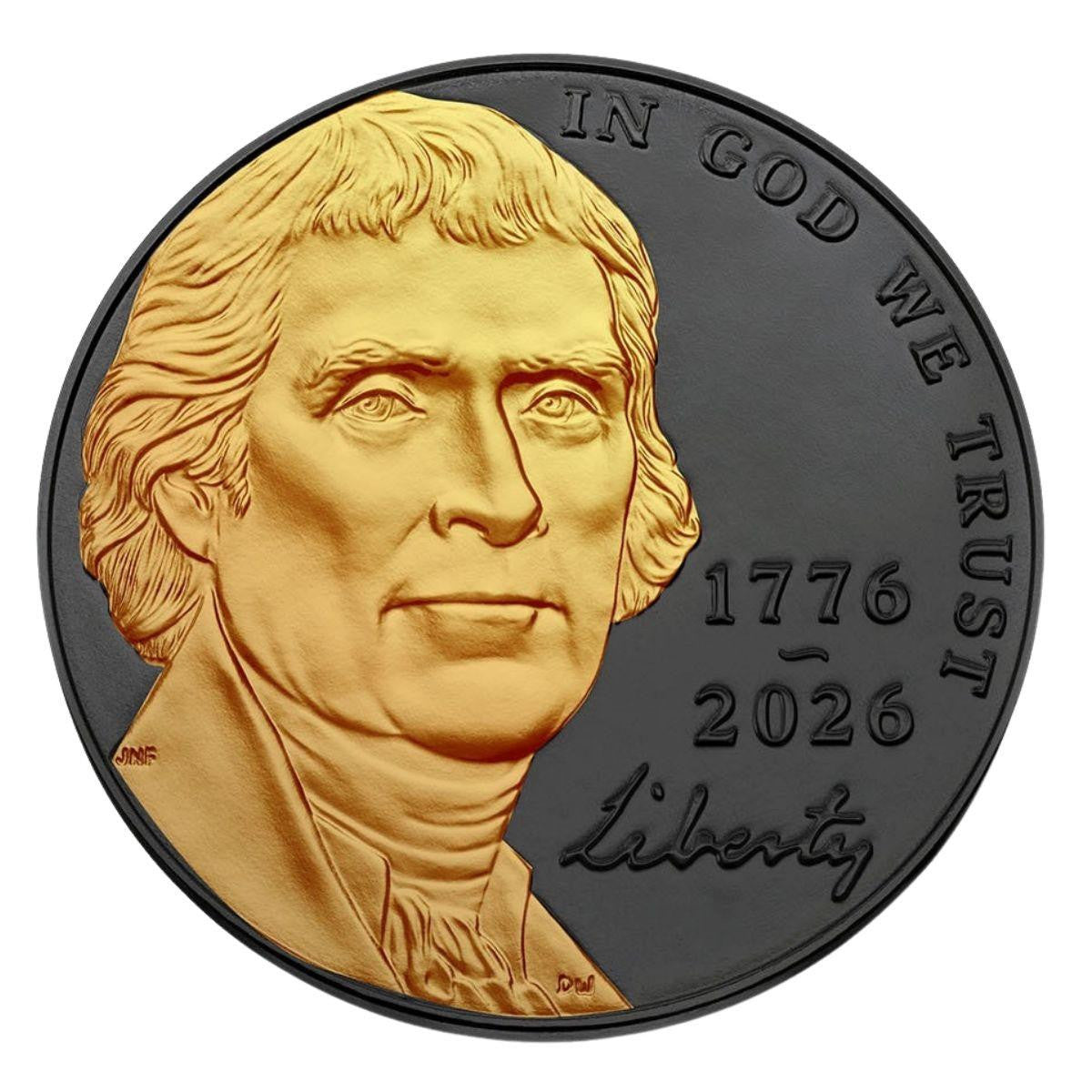 2026 Jefferson Nickel BU - America 250 - Black Ruthenium with 24K Gold Plated Highlights w/COA - CoinsTV