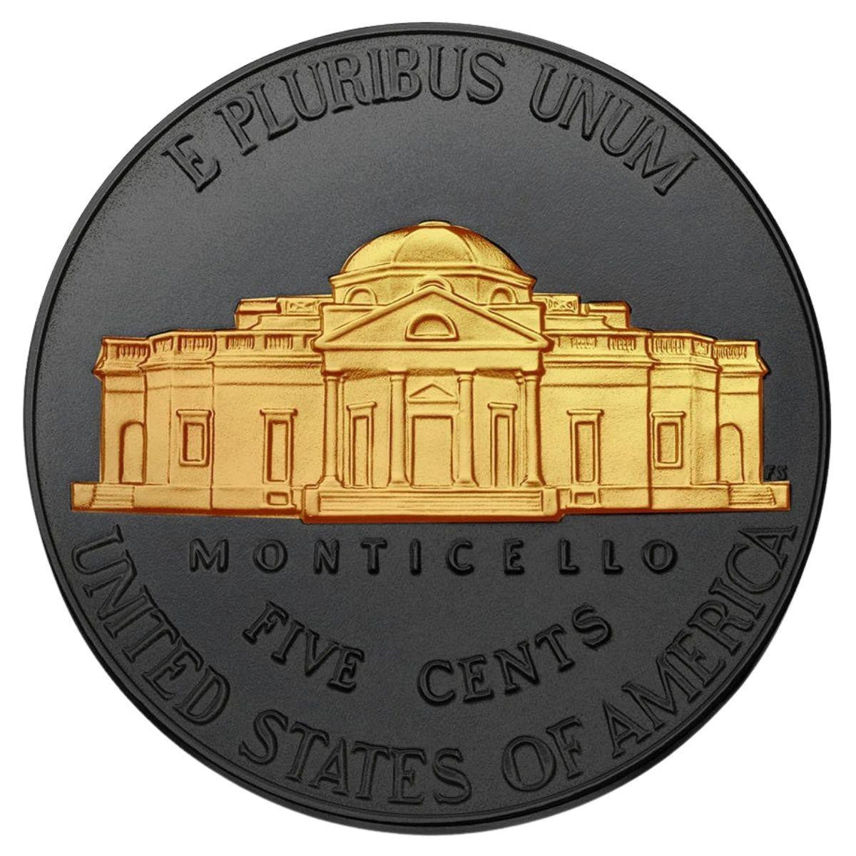 2026 Jefferson Nickel BU - America 250 - Black Ruthenium with 24K Gold Plated Highlights w/COA - CoinsTV
