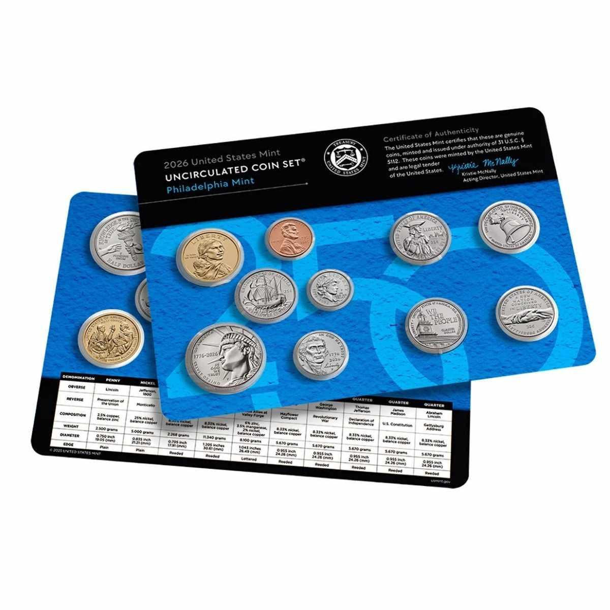 2026 P&D U.S. Mint Set – Uncirculated - 20 Coin America 250 Collection