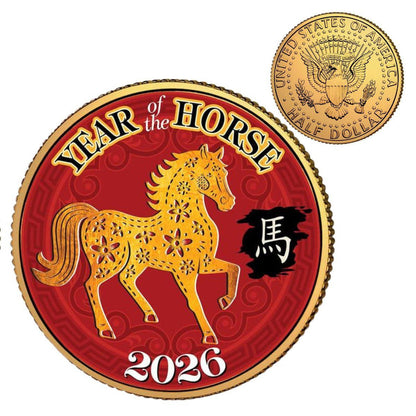2026 Kennedy Half Dollar “Year of the Horse” 24KT Gold-Plated - CoinsTV