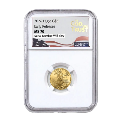 2026 $5 Gold Eagle in God We Trust Label - NGC MS70 Early Releases - CoinsTV