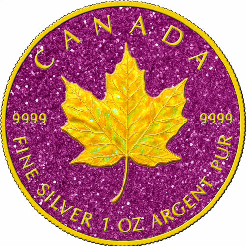 2025 Canada Maple Leaf Holo Pink Topaz Edition 1 oz Silver Coin - CoinsTV