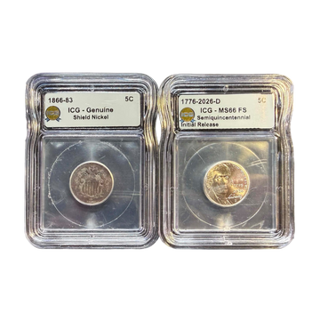 1866-83 & 2026 Nickel 2 coin set: Oldest Nickel and Newest Nickel