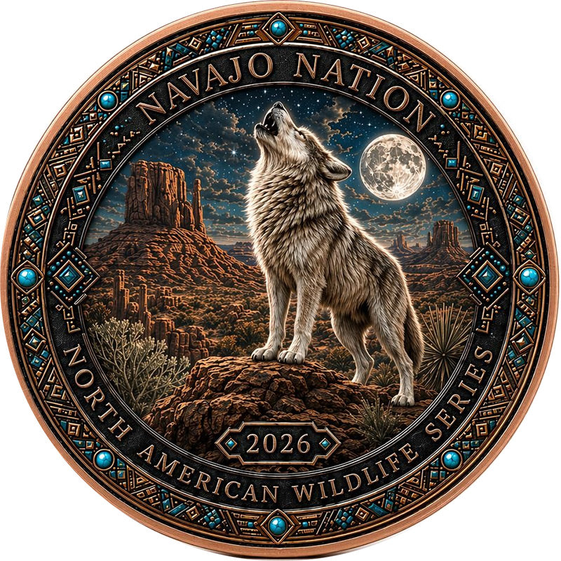 North American Wildlife - Navajo Nation Spirit of the Wolf UHR Colorized 1 oz Copper Medal in Card