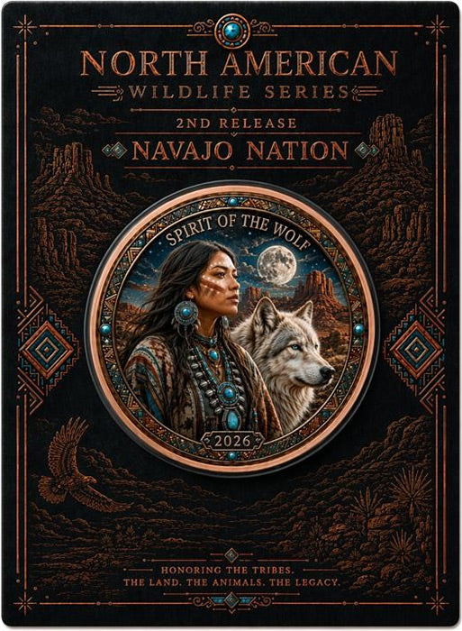 North American Wildlife - Navajo Nation Spirit of the Wolf UHR Colorized 1 oz Copper Medal in Card