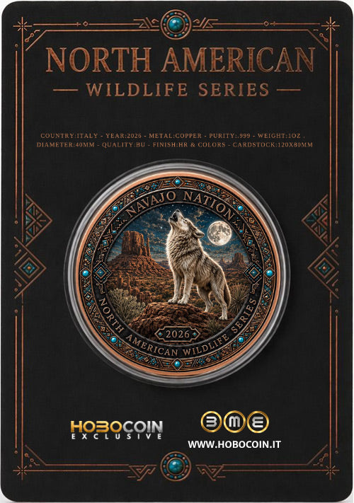 North American Wildlife - Navajo Nation Spirit of the Wolf UHR Colorized 1 oz Copper Medal in Card