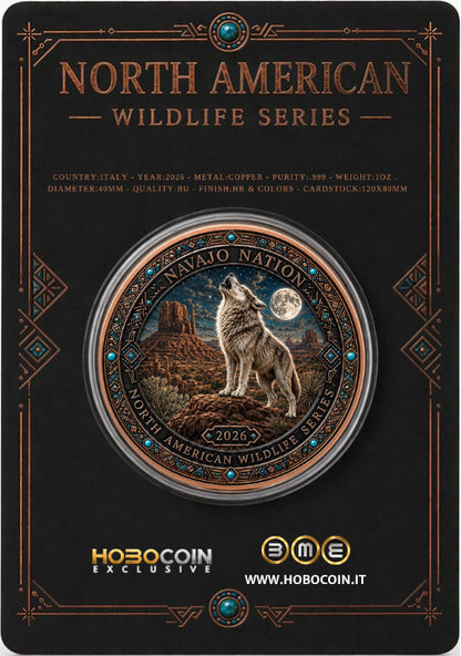 North American Wildlife - Navajo Nation Spirit of the Wolf UHR Colorized 1 oz Copper Medal in Card