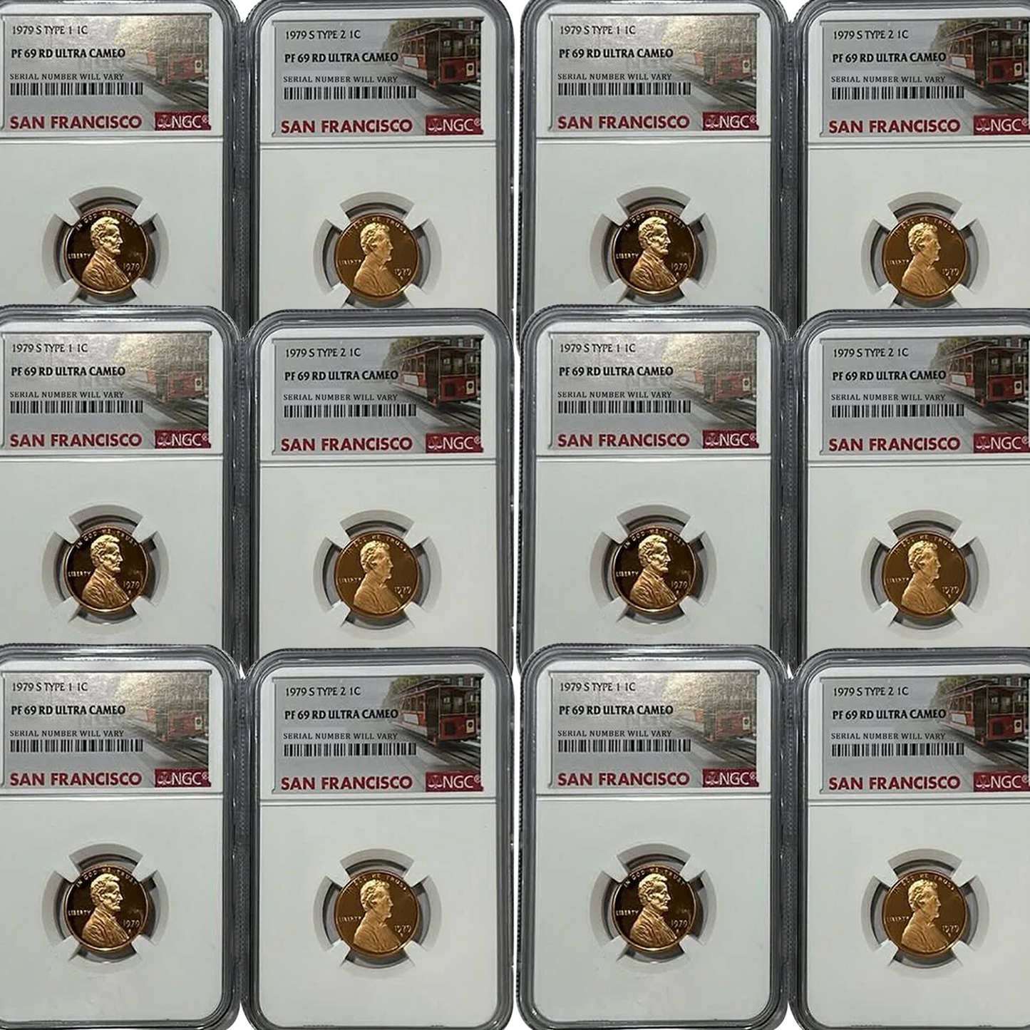 1979-S Lincoln Cent Type 1 & Type 2 Set - San Francisco Label - NGC PF69 RD UCAM