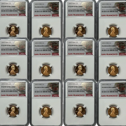 1979-S Lincoln Cent Type 1 & Type 2 Set - San Francisco Label - NGC PF69 RD UCAM