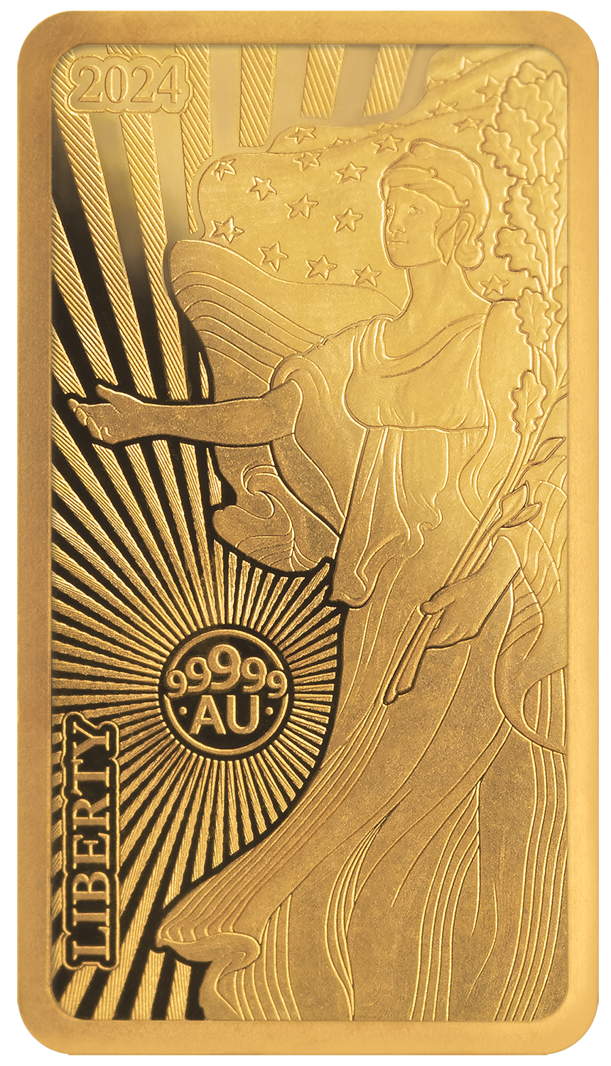 2024 Solomon Islands World's Purest Bullion Lady Liberty 1/100 oz .99999 Gold Bar