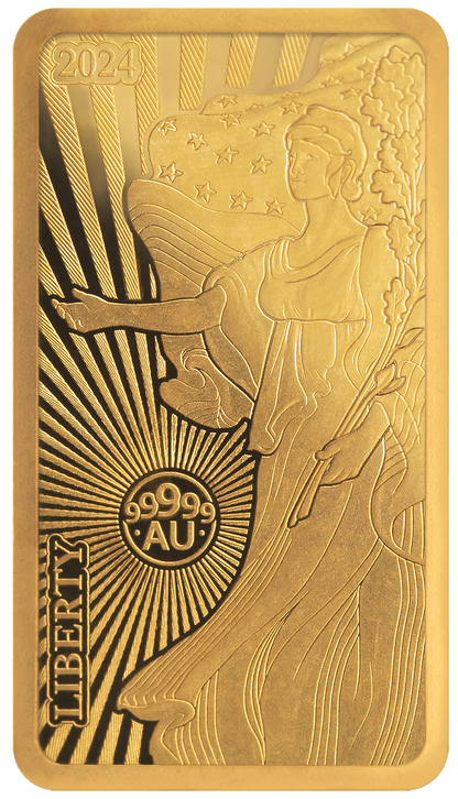 2024 Solomon Islands World's Purest Bullion Lady Liberty 1/100 oz .99999 Gold Bar