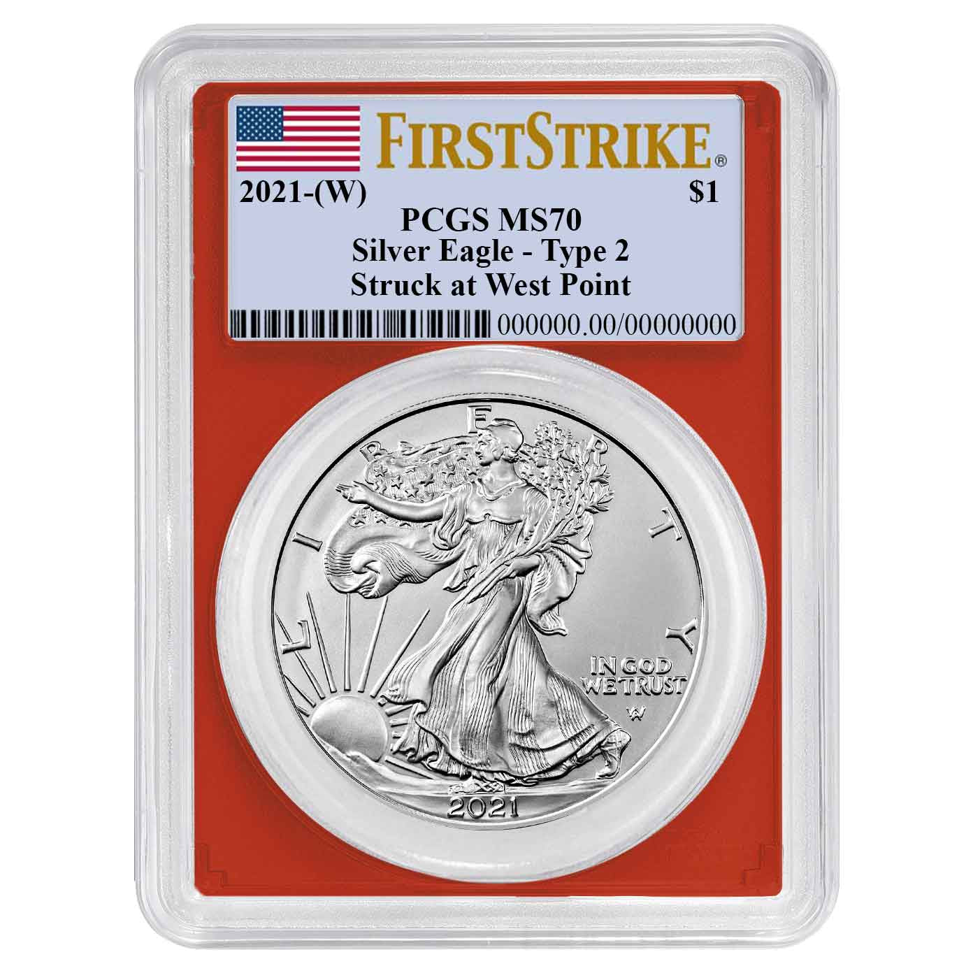 2021-(W) Silver Eagle Type 2 - PCGS MS70 FS Flag Label Red Frame - CoinsTV