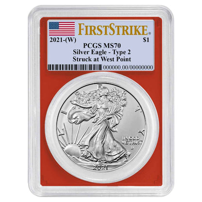 2021-(W) Silver Eagle Type 2 - PCGS MS70 FS Flag Label Red Frame - CoinsTV