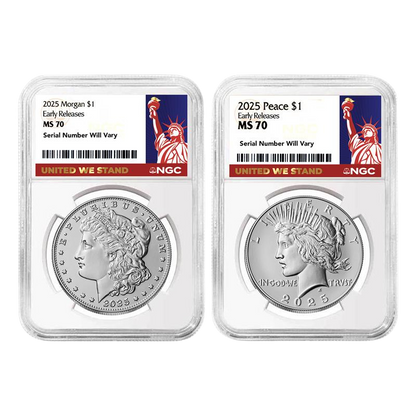 2025 Morgan and Peace Dollar Set - United We Stand - NGC MS70 Early Releases - CoinsTV