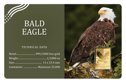 2026 Bald Eagle America Series 1/1000 oz 999 Gold Medal in Card