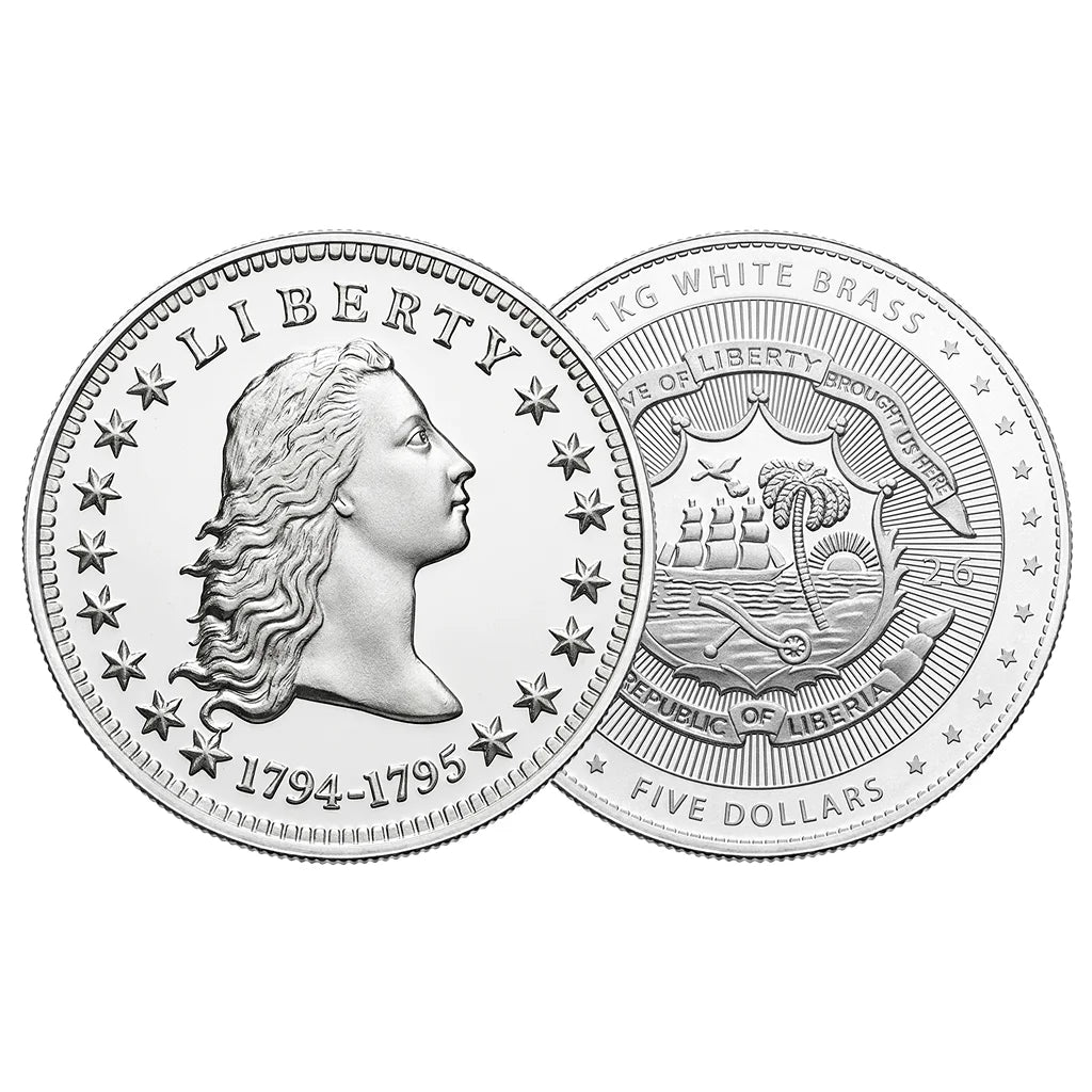 2026 Liberia Flowing Hair 1 Kilo White Brass Coin - CoinsTV