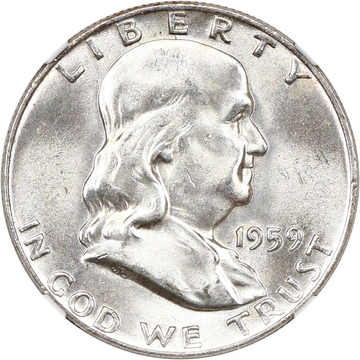 1959 Franklin Half Dollar Philadelphia - Type 2 Reverse - Brilliant Uncirculated