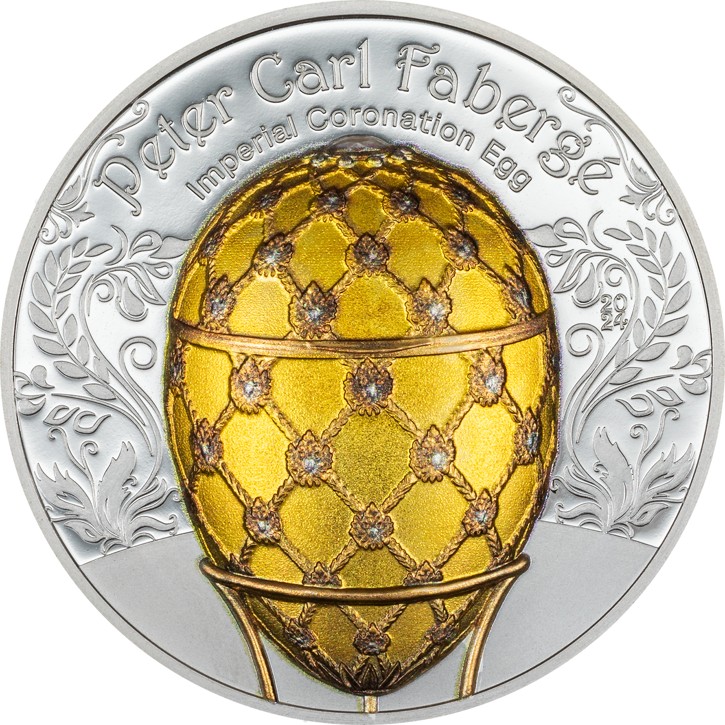 2024 Mongolia Faberge Imperial Coronation Egg 2 oz Silver Coin - CoinsTV