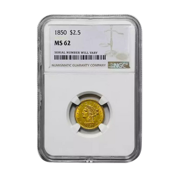 1850 $2.50 Gold Liberty Head Quarter Eagle - NGC MS62