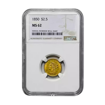 1850 $2.50 Gold Liberty Head Quarter Eagle - NGC MS62