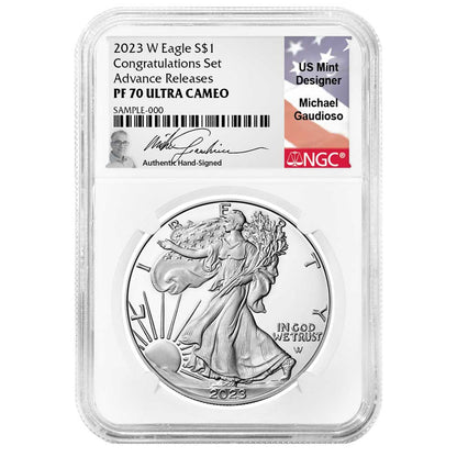 2023-W Silver Eagle Congratulations Set - NGC PF70UC AR - Michael Gaudioso Signature Flag Label