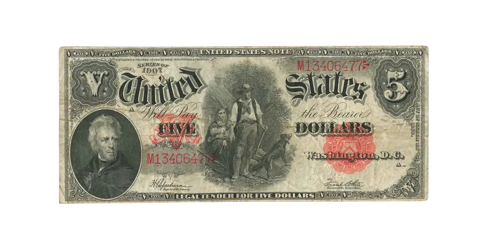 1907 Woodchopper - Last Ever $5 Horse Blanket Note - Legal Tender - XF - CoinsTV