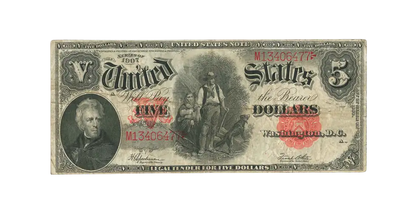 1907 Woodchopper - Last Ever $5 Horse Blanket Note - Legal Tender - XF - CoinsTV
