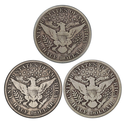 1912 Barber Half Dollar 3pc Set - P,D,S - Titanic Era - CoinsTV
