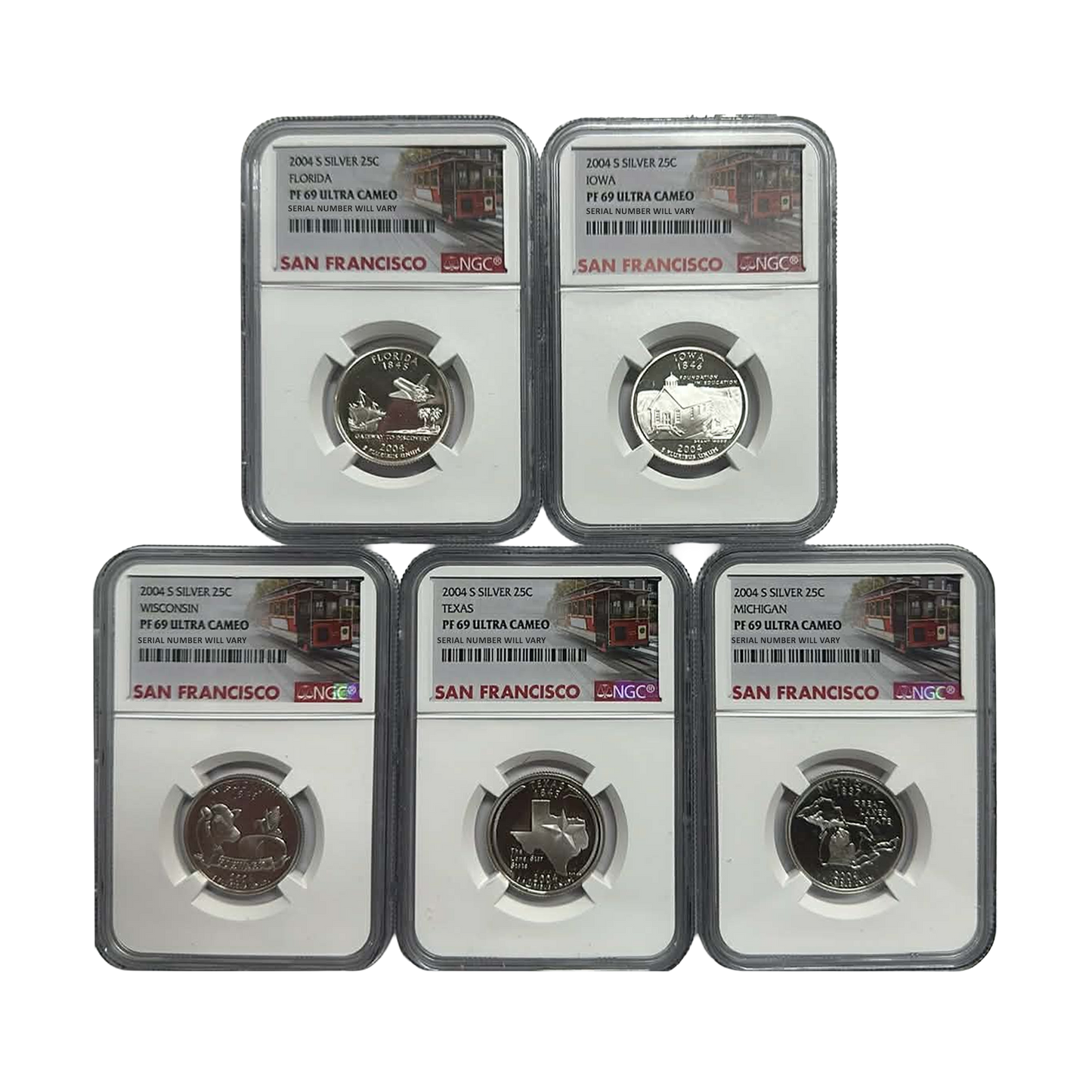 2004-2005-S Silver Quarters NGC PF69 UCAM San Francisco Label Grab Bag - CoinsTV