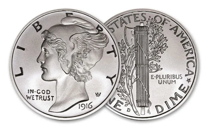 Mercury Dime Tribute 2 oz Silver - CoinsTV