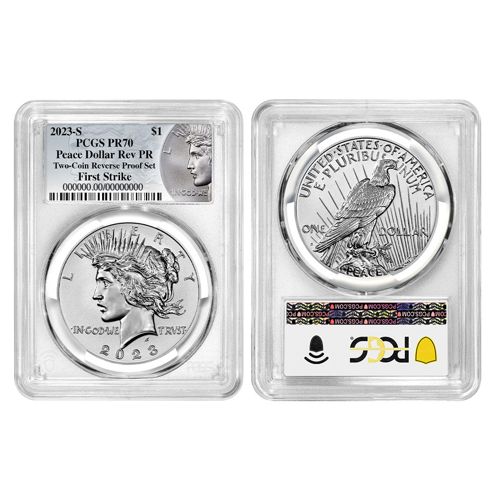 2023-S Morgan and Peace Dollar Reverse Proof 2 pc Set - PCGS PR70 FS Morgan & Peace Label - CoinsTV
