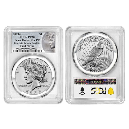 2023-S Morgan and Peace Dollar Reverse Proof 2 pc Set - PCGS PR70 FS Morgan & Peace Label - CoinsTV