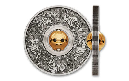 2021 Tuvalu Year of the Ox Rotating Charm Antique 1 oz Silver