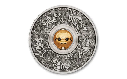 2021 Tuvalu Year of the Ox Rotating Charm Antique 1 oz Silver