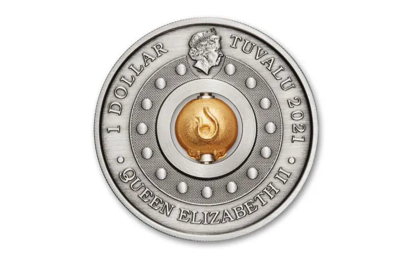2021 Tuvalu Year of the Ox Rotating Charm Antique 1 oz Silver