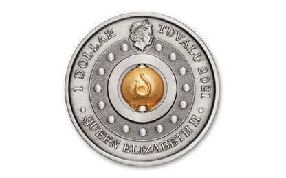 2021 Tuvalu Year of the Ox Rotating Charm Antique 1 oz Silver