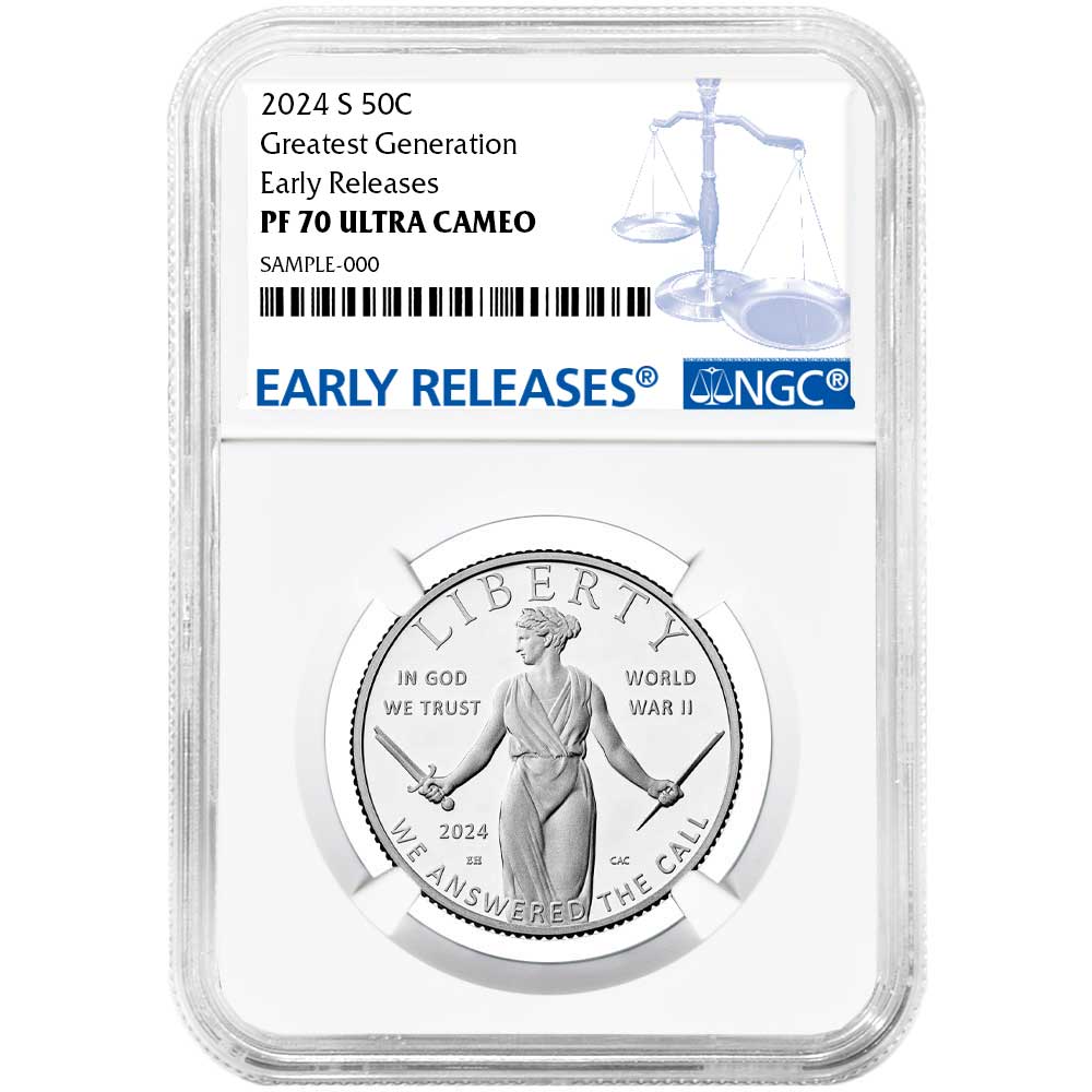 2024-S Proof Clad 50c Greatest Generation Commemorative - NGC PF70UC ER Blue Label