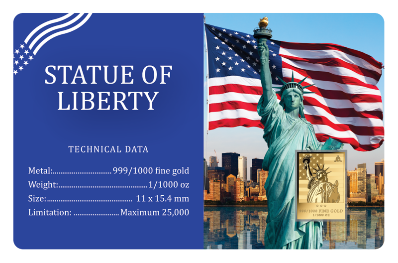 Statue of Liberty 1/1000 oz Gold Medal in Card